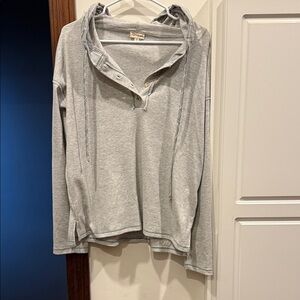 Hem and thread Gray Hooded Long Sleeve Shirt
